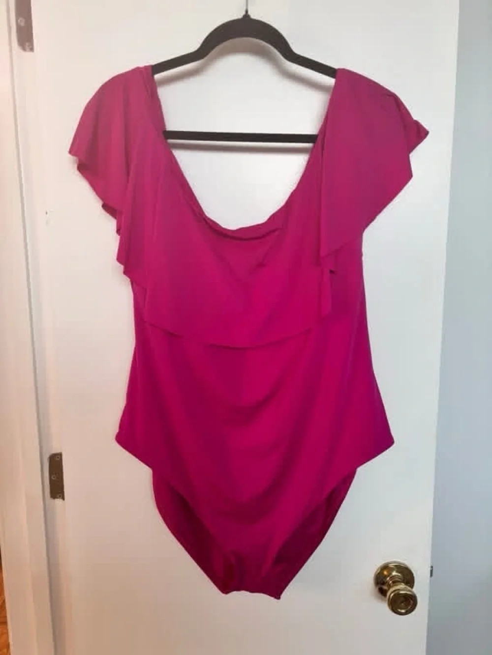 Trina Turk Fuchsia Off-Shoulder Ruffle One-Piece Swimsuit